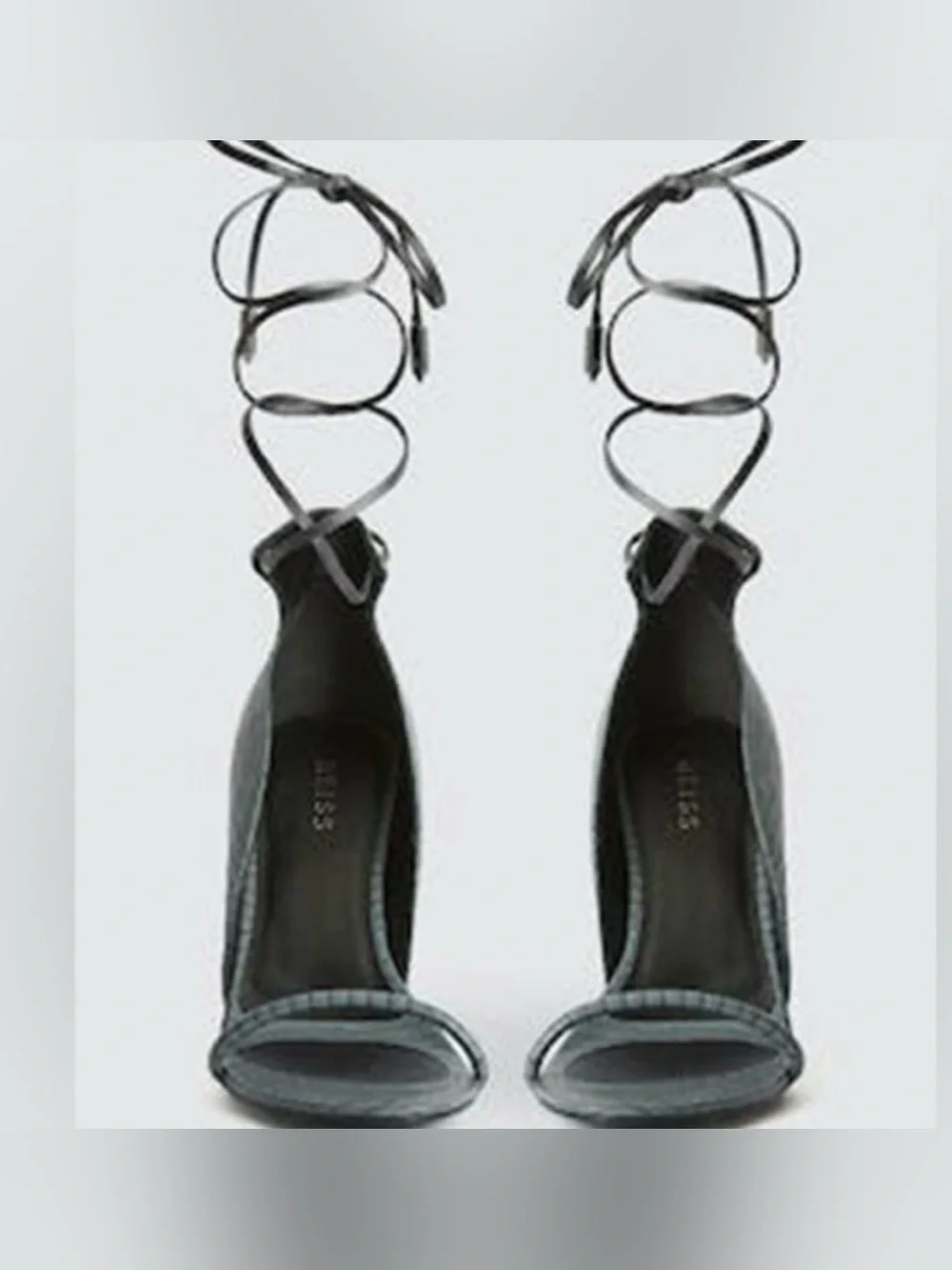 REISS Coco Ankle Tie Lizard Embossed Leather Sandals Heels Grey 37 US 6.5 / 7